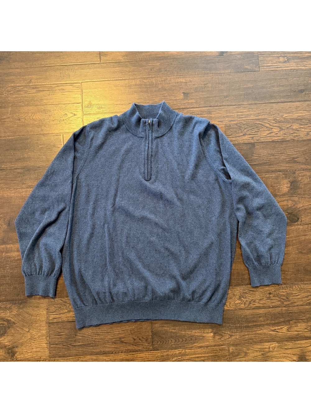 LL Bean Sweater Mens Large Tall L Tall Blue Cotton Cashmere 1/4 Zip Pullover